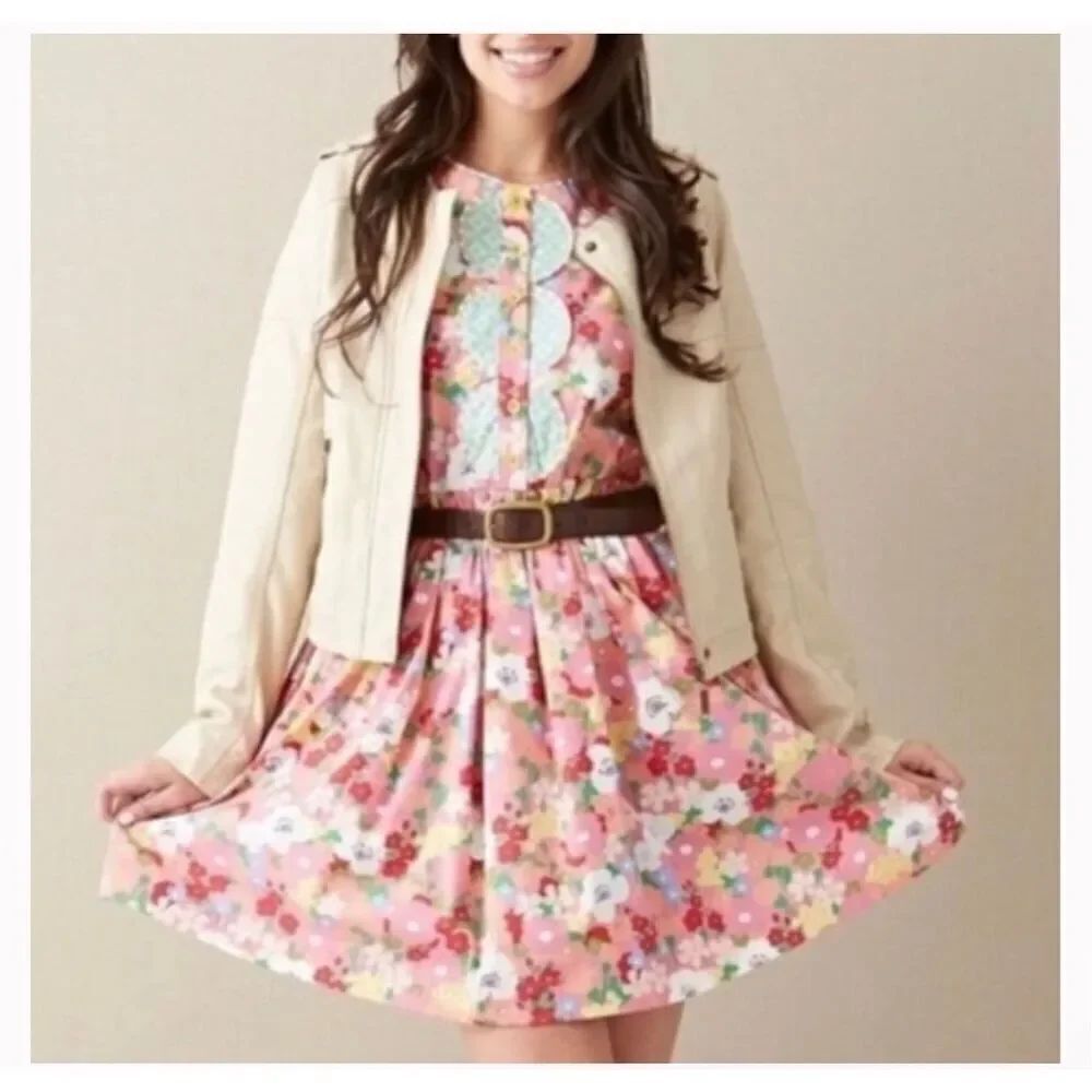 Matilda Jane Leah pink floral fit flare dress with pockets S